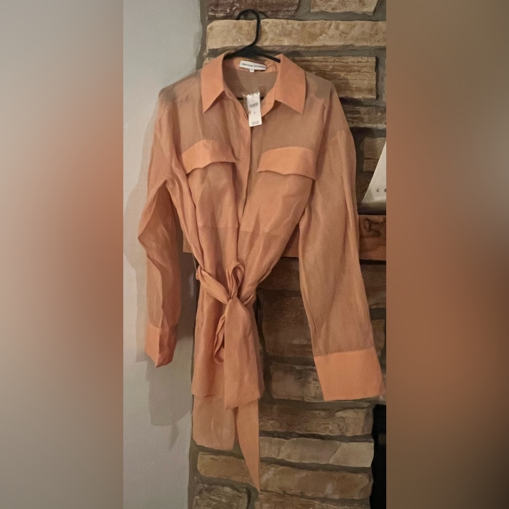 NWT Sheer Orange Button-Up Shirt